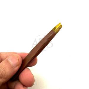 Pinzas de Punta puntiaguda de oro marrón, pinzas de cejas con impresión de logotipo personalizado de acero inoxidable, herramienta de belleza, servicio OEM - Product Image 2