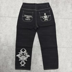 Jeans da <span class=keywords><strong>Uomo</strong></span> Personalizzati Oversize con Motivo Vintage, Ricamo 3D, Gamba Dritta, Lavaggio Acido, <span class=keywords><strong>Vita</strong></span> Media, Stile Y2K - Product Image 3