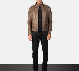 High Quality Unisex Letterman <b>Jacket</b> for <b>Men</b> Plain Brown Genuine Leather Band Collar Zipper Closure Stylish High Street Design - Product Image 5