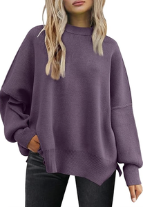 <b>WOMEN</b> BATWING SLEEVE <b>CHRISTMAS</b> SWEATER OVERSIZED TRENDY CREWNECK SIDE SLIT KNIT PULLOVER FALL CASUAL LOOSE <b>JUMPER</b> TOP - Product Image 3