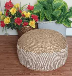 Poufs de hall extérieur pour maison européenne et américaine moderne Poufs en jute Pouf Chindi de travail Tabouret tricoté à une poignée pour chambre à coucher et salon - Product Image 3