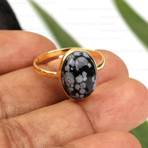 แหวนออบซิเดียนเกล็ดหิมะรูปไข่10X14มม. หรูหราสำหรับผู้หญิงแหวน925เงินสเตอร์ลิง18K ชุบทองอัญมณีชั้นดี - Product Image 6