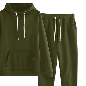 Ensemble de survêtement vert olive foncé avec sweat à capuche et pantalon de jogging pour femme – Tenue décontractée et sportive d'hiver – Vente en gros, usine OEM - Product Image 6