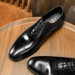 Zapatos Oxford Brogue para hombre, de cuero genuino de vaca, calzado formal de negocios para oficina, bodas y ocasiones diarias. - Product Image 3