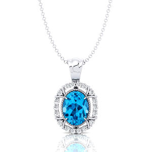 Bijoux de déclaration faits à la main Collier pendentif à breloques en or massif 18 carats clouté de pierres précieuses topaze bleue suisse naturelle et de diamants véritables - Product Image 3