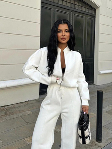 Ensemble de survêtement décontracté deux pièces uni pour femme – Vente en gros |   Veste zippée ample et pantalon de jogging, vêtements de sport écologiques et respirants - Product Image 6