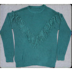 เสื้อสเวตเตอร์ผู้หญิงแขนยาว คอทรงกลม ลายแจ็คการ์ด ผ้าผสมขนสัตว์/ไนลอน แต่งระบายด้านหน้า สไตล์วินเทจ - Product Image 1