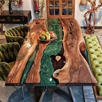 Table Basse / Table à Manger Moderne Rustique en Bois Massif à Bord Naturel avec Résine Époxy, pour Bureau, Chambre, Salle de Bain, Entrée, Atelier ou Bar