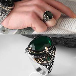 Vente en gros d'anneaux pour hommes Azuris VALKH1109 en argent sterling 925 de style ottoman, pierre naturelle agate, fabrication artisanale en Turquie - Product Image 3