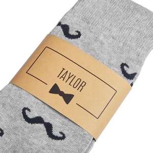 Wholesale Custom Anti-Bacterial Eco-Friendly Cotton Bamboo Fiber Crew <b>Socks</b> Grey Mustache Design <b>Wedding</b> Groomsman Bottom - Product Image 3