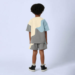 T-shirt décontracté à manches courtes en coton de haute qualité avec broderie personnalisée pour enfants - Ensemble garçon et fille, approvisionnement ODM, motif uni - Product Image 2