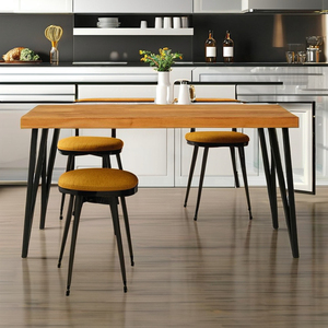 Mesa de comedor moderna de madera maciza con patas de horquilla de metal negro compacta y resistente para entrada de hotel o uso de granja/apartamento - Product Image 5