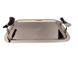 Plateau rectangulaire en laiton réutilisable facile à nettoyer avec poignée en corne, applicable à la cuisine, au restaurant, au bar, au café, au salon, plateaux de rangement - Product Image 2