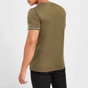 T-shirt de sport personnalisé pour homme avec logo, 180 g/m², 95 % coton, 5 % élasthanne, t-shirt à col contrastant, hauts et t-shirts d'entraînement pour la gym - Product Image 2