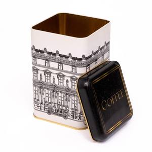 1.6L <b>Vintage</b> Cityscapes Illustration 105x105x160 mm Square Metal Storage <b>Tin</b> for Coffee Box <b>tin</b> can - Product Image 1