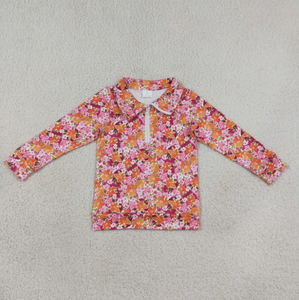 Chemise à manches longues à imprimé floral pour filles, haut décontracté mignon avec fermeture éclair, col montant, pull-over - Product Image 5