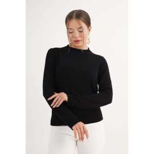 Suéter Negro de Cuello Redondo para Mujer, Tejido Fino, Producto al por Mayor - Product Image 6