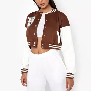 Latest Designs Long Sleeve Baseball Varsity Jacket For Ladies Plain Blank Varsity Letterman Crop Jackets