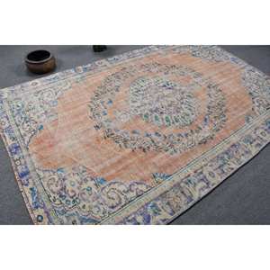 Alfombra turca Vintage azul Beige clásica 5,9X8,9 pies tejido plano de lana con patrón de retazos para decoraciones de sala de estar pasillos - Product Image 2