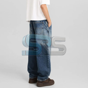 Jeans en denim délavé empilés pour hommes, pantalon ample style hip-hop, jeans bleu surdimensionné avec poches latérales, streetwear - Product Image 6