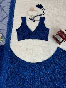 Conjunto de Lehenga Choli de Alta Costura Serie DFG, Georgette Sintético con Lentejuelas y Bordado de Hilo, Dupatta de Red con Mariposas de 3.4 Metros, Estilo Bollywood - Product Image 5