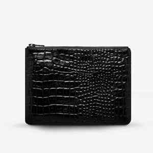 Ladies <b>Hand</b> Carry Shiny Leather Wallets Zipper Closure Style Embroidery <b>Made</b> Customized Black Cowhide Leather <b>Card</b> Wallets - Product Image 2