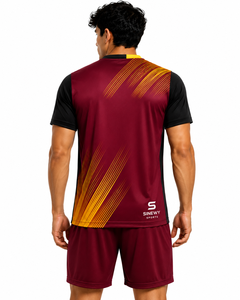 ชุดเสื้อฟุตบอลชาย SINEWY SPORTS สีแดงเลือดหมู ดำ เหลือง คอวี แขนสั้น ระบายเหงื่อได้ดี แห้งเร็ว ทรงสปอร์ต - Product Image 6