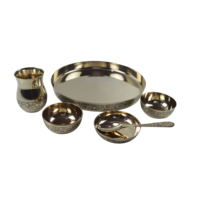 Kansa Matte Finish Classic Curved Thali Set 6 Pièces Pur Bronze Traditionnel Fait à la Main Ayurvédique Sain Écologique Service de Dîner