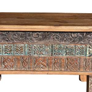 Antique Luxury Carved Wood Dowry Chest <b>Rustic</b> French Indoor Furniture for Home Bar or Living Room - Product Image 4
