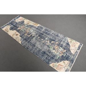 Alfombra vintage, alfombra tipo pasillo de 2.6x6.9 pies, alfombra con diseño de plantas y árboles azules - Product Image 1