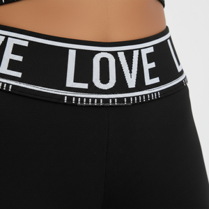 Ensemble de vêtements de sport pour femmes avec imprimé « Love » noir, leggings patchwork personnalisés OEM, ensemble de 2 pièces pour la salle de sport, l'entraînement et le fitness - Product Image 5