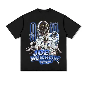 Joe Burrow Rugby Star dtg t-shirt Street Hip Hop marchio di moda retrò stampa personalizzata vecchia manica corta in cotone lavato