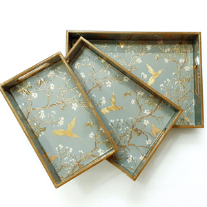 Bandeja de servicio impresa personalizada de lujo de madera maciza con diseño elegante para el hogar del hotel o restaurante - Product Image 2