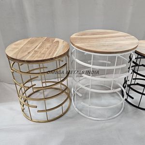 Mesa de centro redonda de madera natural Bases de marco de metal contemporáneo en una variedad de colores para uso versátil - Product Image 1