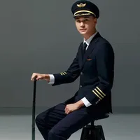 Uniformes d'hôtesse de l'air et de pilote unisexes personnalisés en gros, noirs, pour l'hiver, chemises à manches longues, manteaux, pantalons, confortables, en polyester/coton