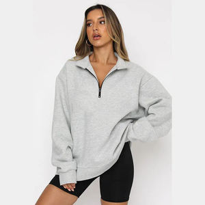 Sudadera con Capucha para Mujer, Estilo Urbano, con Logotipo Personalizado, Ecológica, Transpirable, de Algodón y Felpa, con Cierre de Cremallera de un Cuarto - Product Image 1