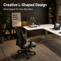 Bureau réglable en hauteur à double moteur, design dissimulé, à deux niveaux, avec poutre droite en L, pour grand espace de travail de bureau