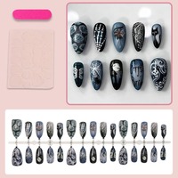 NBL-JX-219 Uñas Postizas 3D con Diseño de Telaraña, Calavera y Fantasma de Halloween, Reutilizables, Cobertura Completa, 30 Piezas