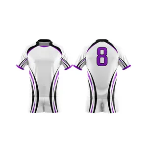 Good Best Quality Sport Team Shirts 100% Polyester Heat transfer logo design Rugby Uniform Comfortable Cheap Rugby Uniform