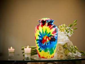 Tie Dye Urne Moderne Unique Tiedye pour Cendres Humaines Arc-en-ciel Funérailles et Mémorial pour Cendres Humaines 200 lbs avec Sac en Velours - Product Image 2