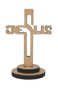 Croix en bois poli pour la décoration de Noël traditionnelle ou les cadeaux Impression numérique Couleur marron en bois - Product Image 3