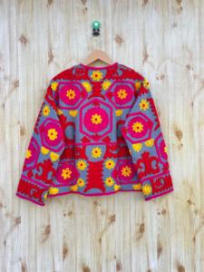 Suzani เสื้อโค้ทเปิดด้านหน้าสำหรับผู้หญิงเสื้อโค้ทผ้าฝ้ายสีชมพูอินเดียแบบถักระบายอากาศได้มีกระดุมถักแบบลำลอง - Product Image 4