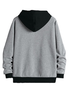 Grey Zipper <b>Hoodie</b> For Men With <b>Black</b> Hood & Ribbed High Quality Wholesales Prices Cotton Fleece Zip Up Men's Hoodies - Product Image 2