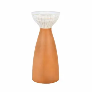 Porte-bougie élégant fait à la main avec un corps en bois lisse et un dessus en céramique texturé pour une décoration intérieure raffinée - Product Image 1