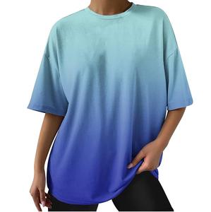 Respirant grande taille coupe ample coton régulier Boxy lavé Vintage dégradés graphiques soleil fané t-shirts O cou rond hommes chemises - Product Image 2