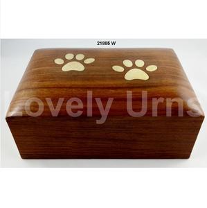 Solid Rose Wood Brass Inlay Paw Print Pet Cremation Urn for Pet <b>Ashes</b> - Product Image 1