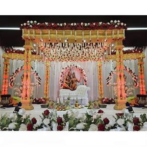 Grand mandap à double poteau et scène pour mariage malaisien de style ouvert, ensemble de mandap en bois, fabricant de décorations, piliers en fibre, États-Unis - Product Image 1