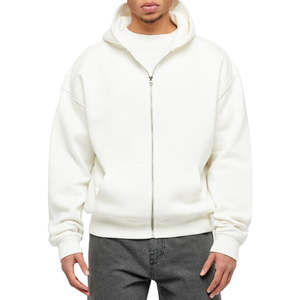 Sudadera con capucha y cremallera en blanco Unisex de estilo informal para hombres y mujeres, sudadera de algodón de alta calidad con rizo francés - Product Image 5