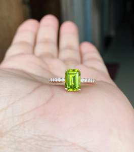 <b>Peridot</b> Engagement Ring 2ct Emerald Cut Rose <b>Gold</b> Natural <b>Peridot</b> Ring Unique Engagement Anniversary Ring For Women - Product Image 2