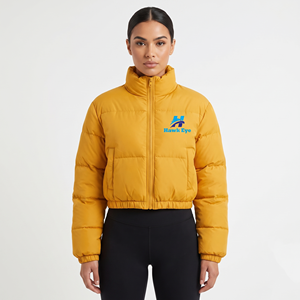 Custom New Fashion Winter Women's Sheep Skin Knitted Bubble <b>Crop</b> Puffer <b>Jacket</b> Quick Dry Plus Size - Product Image 5